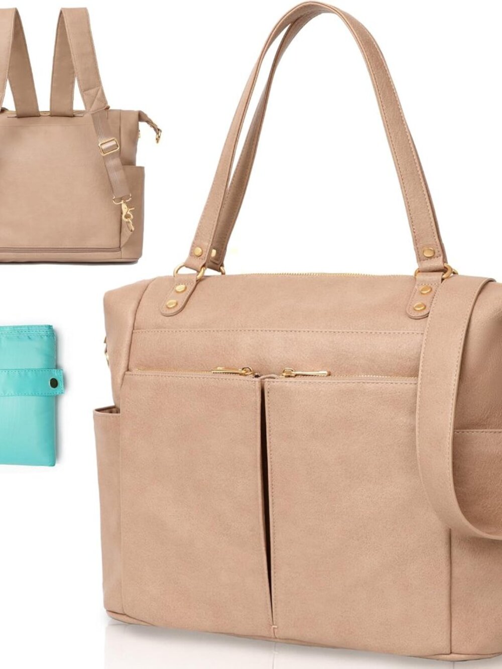 Diaper Bag Tote, Leather Diaper Bag Backpack with 14 Pockets, Convertible Baby B